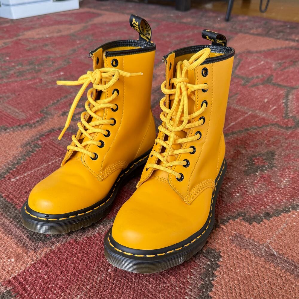 Dr. Martens 1460 Leather Lace Up Boots - Yellow - Size 6